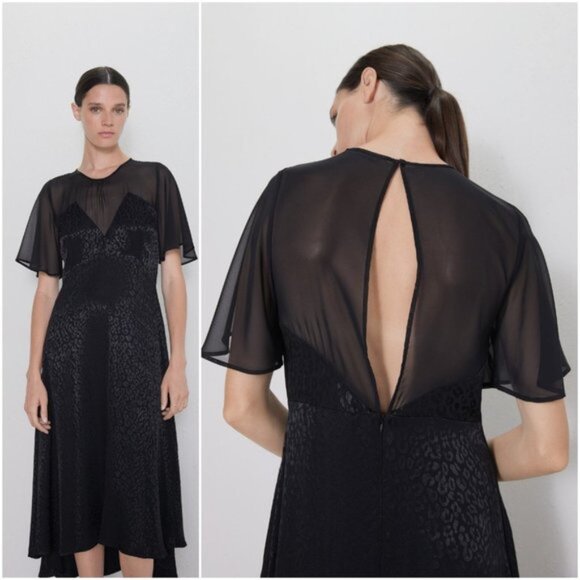 Zara Illusion neckline flutter sleeves dress - Picture 2 of 8